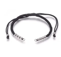 Minimalistisches schwarzes geflochtenes Armband mit Edelstahlperlen und Zugverschluss - Silberperlen Schwarze Schnur (SL-74-D)