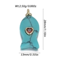 Fish shaped turquoise pendant with red heart gemstone and gold accents, 28mm height - Cyan Blue Fish Style (YSN226-08)