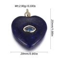 Lapis heart pendant with blue gemstone eye and gold metal frame showing dimensions - Dark Blue Heart Style (YSN226-14)