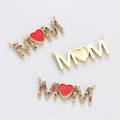 Gold MOM charm pendants with red heart and colorful crystals for DIY jewelry - MOM Red Heart Rhinestone Style (YJ017-3)