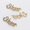 Rainbow cubic zirconia Love connector pendant in gold finish with dual hanging loops - LOVE Colorful Rhinestone Style (YJ017-4)