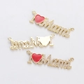 Golden I Heart Mama pendant with white rhinestones and red enamel heart charms - I Love Mama Red Heart Style (YJ017-5)