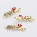 Golden 'Mama' charm with red heart and colorful stones, dual-loop jewelry link component - Mama Heart Colorful Rhinestone Style (YJ017-9)