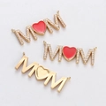 Golden MOM pendant with red enamel heart and sparkling cubic zirconia stones - MOM Red Heart Pave Style (YJ017-11)