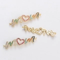 Rainbow cubic zirconia Mom letter connector charm in gold finish for DIY jewelry - Mom Rainbow Rhinestone Style (YJ017-14)