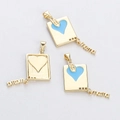 Golden MAMA envelope pendants set with light blue heart oil drip accents and metal letters - Light Blue Enamel Heart Envelope Pendant (YJ016-2)