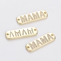 Three gold MAMA necklace pendants with sparkling crystals and hollowed dot lettering design - MAMA Rectangle Double Hole Rhinestone Style (YJ017-17)