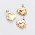 Ciondolo a cuore dorato Mama con smalto bianco, scritta rossa e pietra di zircone lucido - Ciondolo Cuore in Smalto Bianco MAMA (YJ016-8)