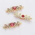 Golden MOM letter charm with red center stone and colorful crystals for DIY jewelry - MOM Red Gemstone Colorful Style (YJ017-20)