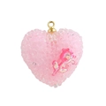 Pink heart pendant with cubic zirconia texture and 3D rose detail in gold plating - Pink Rose Heart (08)