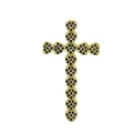 Nahaufnahme Goldkreuz-Anhänger mit Herzmustern und schwarzen Zirkonia-Mikropflastersteinen - Gold Herz Kreuz Mit Schwarzen Steinen (03)