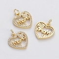 Ciondolo a cuore Mama placcato oro con zirconi bianchi e design a traforo - Ciondolo Cuore Mama Cavo Strass (YJ016-21)