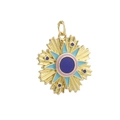 Celestial sunburst pendant with colorful enamel circles and blue star accents in 18k gold finish - Celestial Star Moon Sun Radiance Style (04)