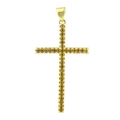 Detailed view of luxury gold cross pendant with micro-pave yellow zircon gemstones - Gold Long Strip Cross Purple Stones (06)