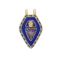 Hamsa shield pendant in 18k gold plating with blue enamel and dual hanging loops - Shield Hamsa Hand Blue Style (05)