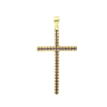 Macro view of gold cross pendant with double-row micro-set purple zircon stones - Gold Long Strip Cross Green Stones (07)