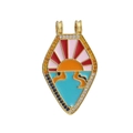 Detailed view of gold shield-shaped tarot pendant with sunrise enamel and rhinestones - Shield Ocean Sunrise Style (07)