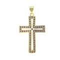 Detail of luxury gold cross pendant with intricate purple cubic zirconia pavé stones - Gold Hollow Cross Purple Stones (09)