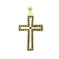 Detailed macro view of a gold-plated cross pendant featuring micro-pave black gemstones - Gold Hollow Cross Black Stones (12)