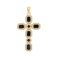 Detailed close-up of a luxury gold cross pendant with black stones and micro-pave zircons - Emerald Cut Black Rhinestone Cross (14)