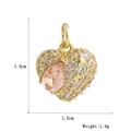 Detailed size map of 18k gold plated heart pendant with zircon and orange crystal - Pink Orange Stone Star Heart