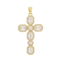 Detail of gold cross pendant with micro-pave cubic zirconia and rectangular gemstones - Emerald Cut White Rhinestone Cross (15)