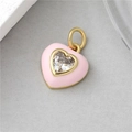 Pink heart pendant with gold plating and clear cubic zirconia stone for jewelry DIY - Sweet Pink Zircon Heart (09)