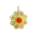 Close-up of 18k gold-plated sun star tarot pendant with red and green enamel inlay - Starburst Sun Style (01)