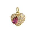 Macro view of 18k gold plated heart pendant with pink pear stone and star detail - Pink Waterdrop Stone Heart