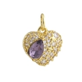 Detailed view of 18k gold plated heart pendant with purple gemstone and star accents - Purple Waterdrop Stone Heart