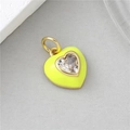 Neon yellow heart pendant with central zircon and gold finish for jewelry DIY - Fluorescent Yellow Zircon Heart (11)