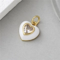 White enamel heart pendant with a sparkling central zircon and golden plating - Ivory White Zircon Heart (13)