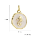 Détail du pendentif en émail plaqué or 18k avec relief d'hippocampe montrant les mesures - Médaillon Rond Hippocampe Émail Blanc