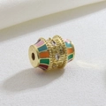 Detailed view of colorful enamel barrel charm with sparkling zircon inlay for DIY bracelets - Colorful Striped Drum (05)
