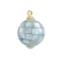 Macro detail of sphere pendant with blue shell mosaic pattern and gold plating - Blue White Shell Mosaic Ball (02)