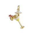 Goldener Cocktailglas-Anhänger mit weißer Emaille und dekorativer gelber Zitronenscheibe - Cocktailglas Mit Schirm