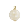 Macro detail of geometric sphere pendant with white mother of pearl inlay and 18k gold plating - White Mother of Pearl Mosaic Ball (03)