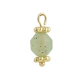 Macro detail of faceted green prehnite stone charm with 18k gold plated floral bead caps - Light Green Faceted Stone Pendant (05)