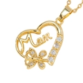 Ciondolo cuore dorato con scritta Mom e pietre di zircone scintillanti - Ciondolo Cuore in Strass Mom Fiore (YJ016-1-1)