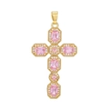 Luxury cross pendant with pink rectangle zircons and gold-plated copper finish - Emerald Cut Pink Rhinestone Cross (16)