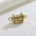 Macro shot of rotating golden barrel pendant with colorful zircon and LOVE engraving - Gold Rotating LOVE Connector (10)
