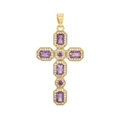 Gold cross pendant featuring purple gemstones and white zircon micro-pave detailing - Emerald Cut Purple Rhinestone Cross (18)