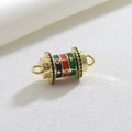 Close-up of geometric barrel charm with multi-color enamel and inlaid zircon details - Multicolor Geometric Connector (11)