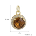 Detail van een 1.6cm 18k vergulde hanger met bruine edelsteen en zirkoon halo - Bruine Ronde Stijl (04)