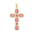 Gold-plated cross pendant with vibrant pink zircons and micro-paved crystal border - Emerald Cut Red Rhinestone Cross (19)