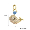 Pendentif baleine de 1,5cm par 1,25cm avec des cristaux roses et bleus étincelants - Baleine avec Coeur Bleu et Zircon Coloré (18)