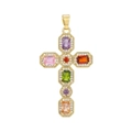 Luxurious gold-plated cross pendant with vibrant multicolor zircon stones and micro-pave - Emerald Cut Multicolor Rhinestone Cross (20)