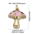 Mini Pilzanhänger aus Goldkupfer mit rosa Emaille und bunten Strasssteinen - Rosa Zirkonia Pilz