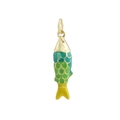 Detailed macro of 18k gold plated fish pendant with vibrant gradient enamel scales - Gradient Green Yellow Fish (01)