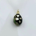 Detail of vintage black enamel egg pendant featuring white lily of the valley and gold clasp - Black Lily (08)